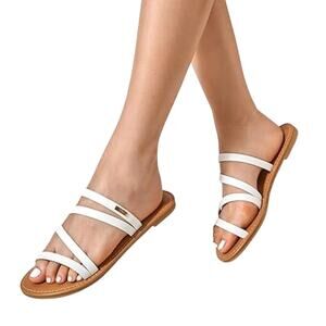 Trary Womens Size 7.5 White Flat Strappy Slide On Flip Flops Dressy Sandal Shoes